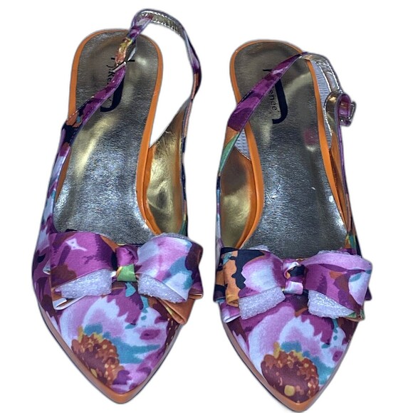 J Renee Avlynn JJ Heels Floral Satin Slingback Bow Pointed Pumps Size 11 Pink - Picture 2 of 9